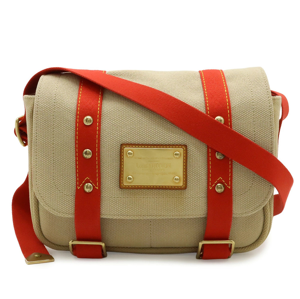 LOUIS VUITTON Antigua Busas Crossbody Bag Canvas Beige Cream Red